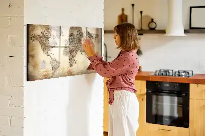 Pizarra de cristal magnética con diseño de mapa del mundo antiguo
