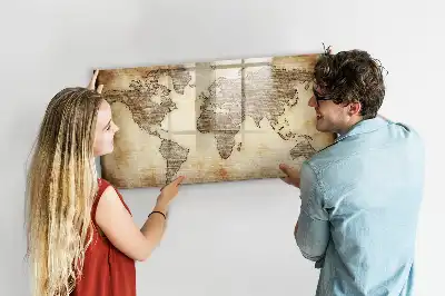 Pizarra de cristal magnética con diseño de mapa del mundo antiguo