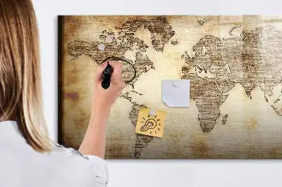 Pizarra de cristal magnética con diseño de mapa del mundo antiguo
