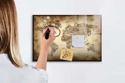 Pizarra de cristal magnética con diseño de mapa del mundo antiguo