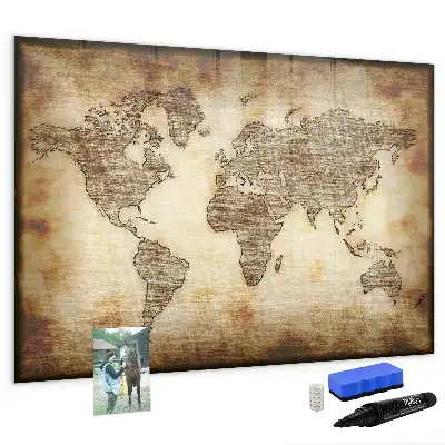 Pizarra de cristal magnética con diseño de mapa del mundo antiguo