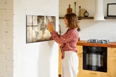 Pizarra de cristal magnética con diseño de mapa del mundo antiguo