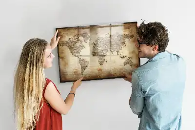Pizarra de cristal magnética con diseño de mapa del mundo antiguo