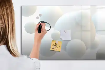 Pizarra borrable de cristal con imanes diseño con abstracción de esferas