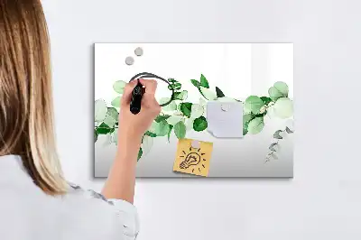 Pizarra borrable de cristal con imanes diseño de ramas de plantas
