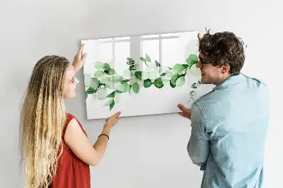 Pizarra borrable de cristal con imanes diseño de ramas de plantas