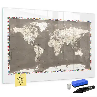 Pizarra magnética de pared diseño de mapa del mundo en color marrón con rotulador incluido