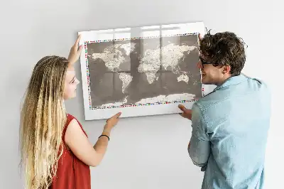 Pizarra magnética de pared diseño de mapa del mundo en color marrón con rotulador incluido