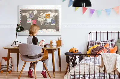 Pizarra magnética de pared diseño de mapa del mundo en color marrón con rotulador incluido