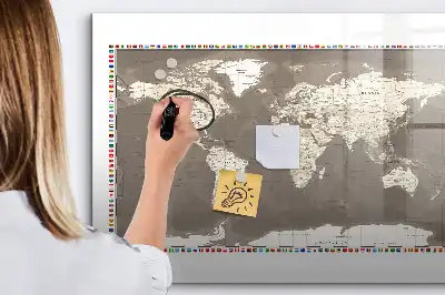 Pizarra magnética de pared diseño de mapa del mundo en color marrón con rotulador incluido