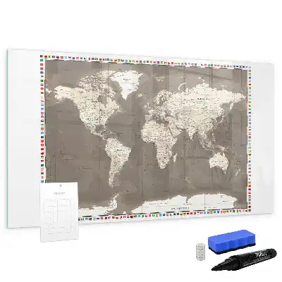 Pizarra magnética de pared diseño de mapa del mundo en color marrón con rotulador incluido