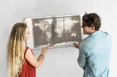 Pizarra magnética de pared diseño de mapa del mundo en color marrón con rotulador incluido