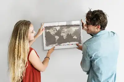 Pizarra magnética de pared diseño de mapa del mundo en color marrón con rotulador incluido