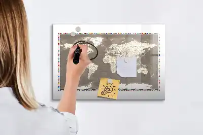 Pizarra magnética de pared diseño de mapa del mundo en color marrón con rotulador incluido