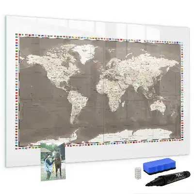 Pizarra magnética de pared diseño de mapa del mundo en color marrón con rotulador incluido