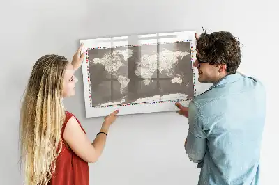 Pizarra magnética de pared diseño de mapa del mundo en color marrón con rotulador incluido