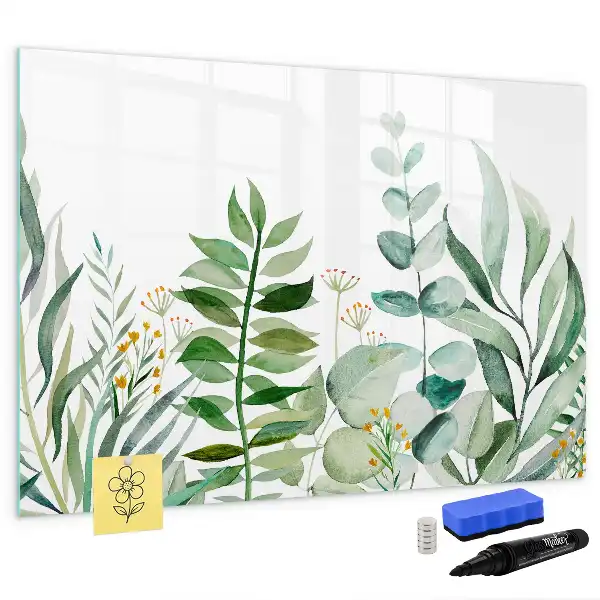 Pizarra magnética de pared diseño de hojas en acuarela con rotulador incluido
