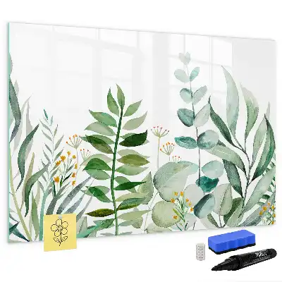 Pizarra magnética de pared diseño de hojas en acuarela con rotulador incluido