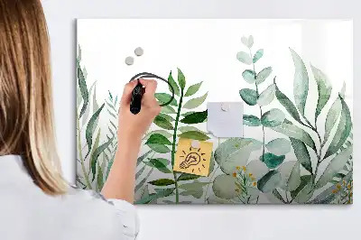 Pizarra magnética de pared diseño de hojas en acuarela con rotulador incluido
