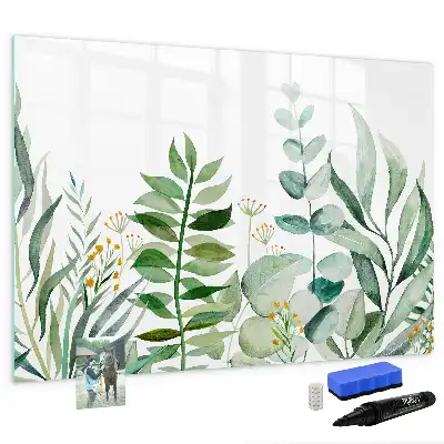 Pizarra magnética de pared diseño de hojas en acuarela con rotulador incluido