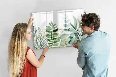 Pizarra magnética de pared diseño de hojas en acuarela con rotulador incluido