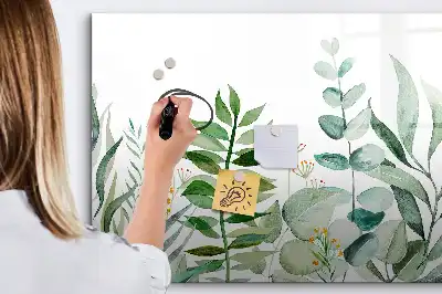Pizarra magnética de pared diseño de hojas en acuarela con rotulador incluido
