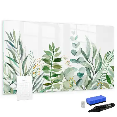 Pizarra magnética de pared diseño de hojas en acuarela con rotulador incluido