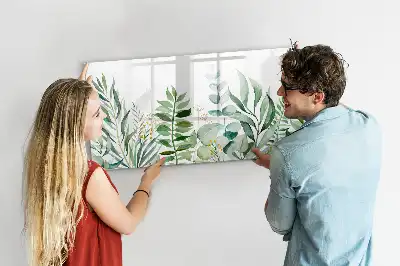 Pizarra magnética de pared diseño de hojas en acuarela con rotulador incluido