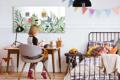 Pizarra magnética de pared diseño de hojas en acuarela con rotulador incluido