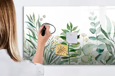 Pizarra magnética de pared diseño de hojas en acuarela con rotulador incluido