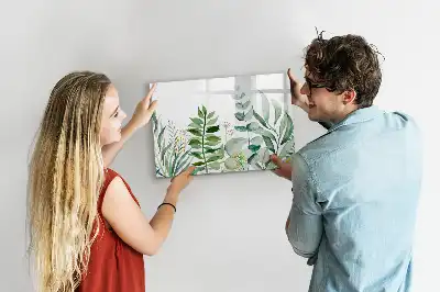 Pizarra magnética de pared diseño de hojas en acuarela con rotulador incluido