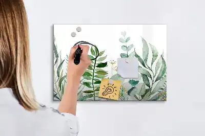 Pizarra magnética de pared diseño de hojas en acuarela con rotulador incluido