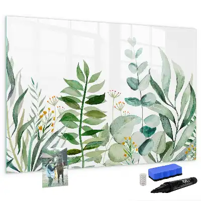 Pizarra magnética de pared diseño de hojas en acuarela con rotulador incluido
