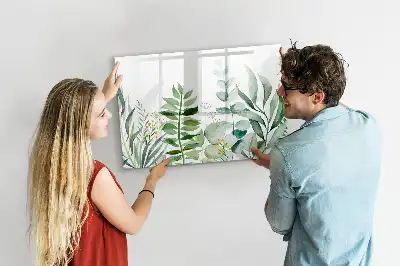 Pizarra magnética de pared diseño de hojas en acuarela con rotulador incluido