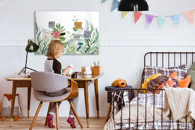 Pizarra magnética de pared diseño de hojas en acuarela con rotulador incluido
