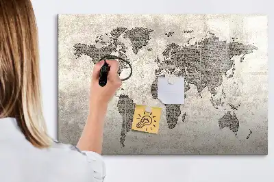 Mapa del mundo de periódico pizarra borrable de cristal con imanes