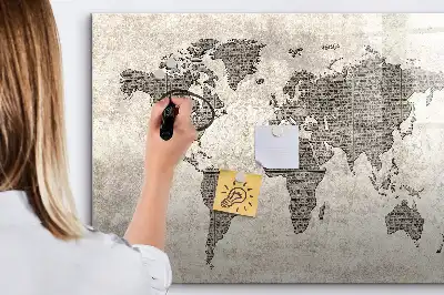 Mapa del mundo de periódico pizarra borrable de cristal con imanes