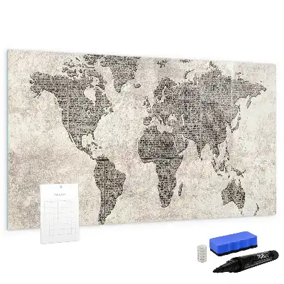 Mapa del mundo de periódico pizarra borrable de cristal con imanes