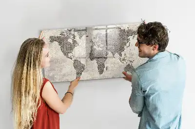 Mapa del mundo de periódico pizarra borrable de cristal con imanes