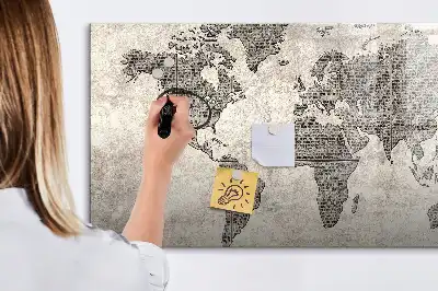 Mapa del mundo de periódico pizarra borrable de cristal con imanes
