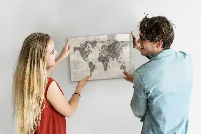 Mapa del mundo de periódico pizarra borrable de cristal con imanes