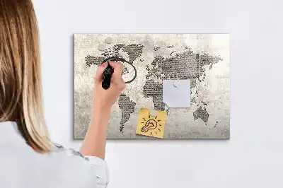 Mapa del mundo de periódico pizarra borrable de cristal con imanes