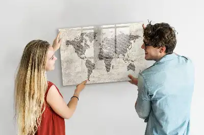 Mapa del mundo de periódico pizarra borrable de cristal con imanes