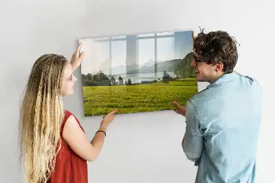Pizarra borrable de cristal con imanes diseño de montañas y llanura