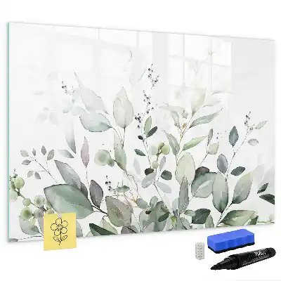Pizarra magnética de pared con diseño de hojas de plantas y rotulador