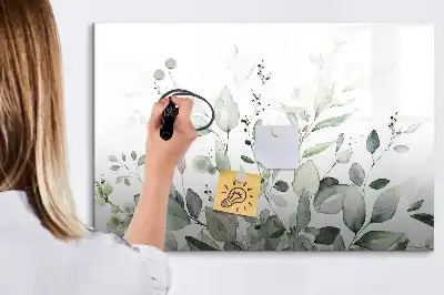 Pizarra magnética de pared con diseño de hojas de plantas y rotulador