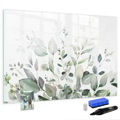 Pizarra magnética de pared con diseño de hojas de plantas y rotulador