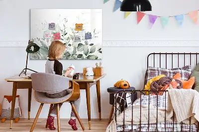 Pizarra magnética de pared con diseño de hojas de plantas y rotulador