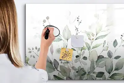 Pizarra magnética de pared con diseño de hojas de plantas y rotulador