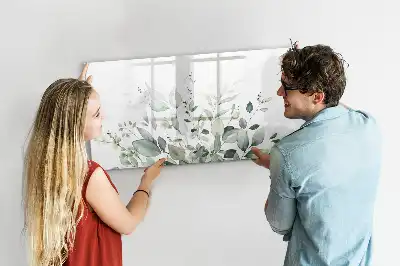 Pizarra magnética de pared con diseño de hojas de plantas y rotulador